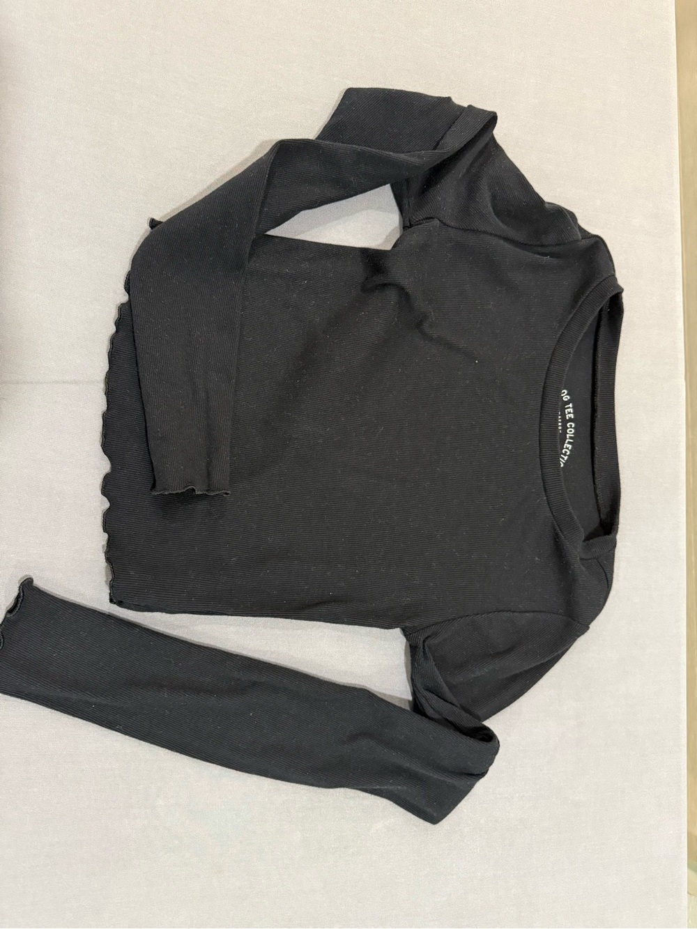 a new day Black Ribbed Lettuce-Edge Long Sleeve Top